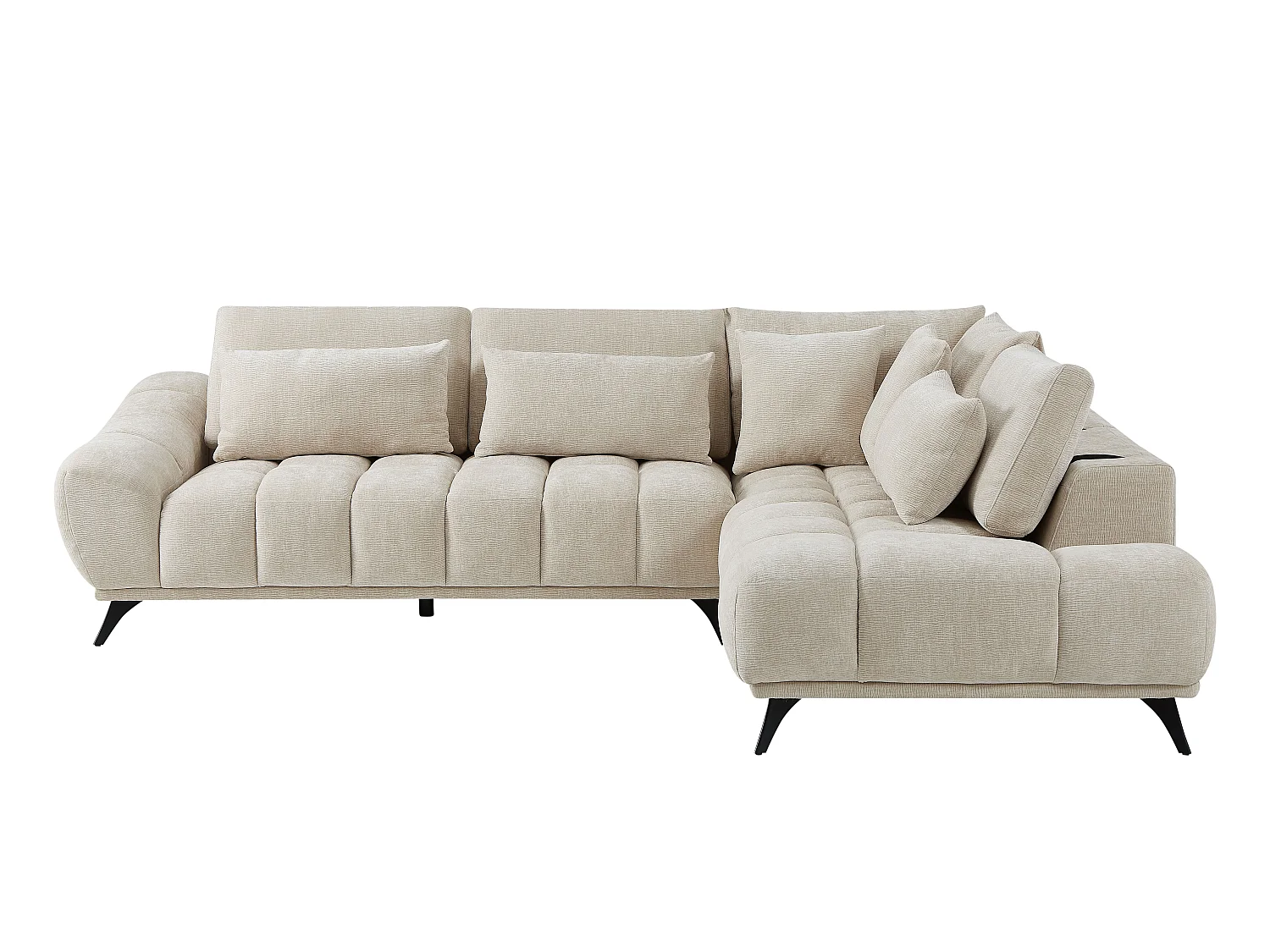 Canapé d'angle droit avec dossier relevable en velours texturé beige MAVIRO