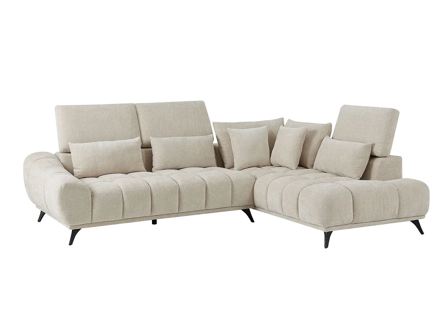 Canapé d'angle droit avec dossier relevable en velours texturé beige MAVIRO