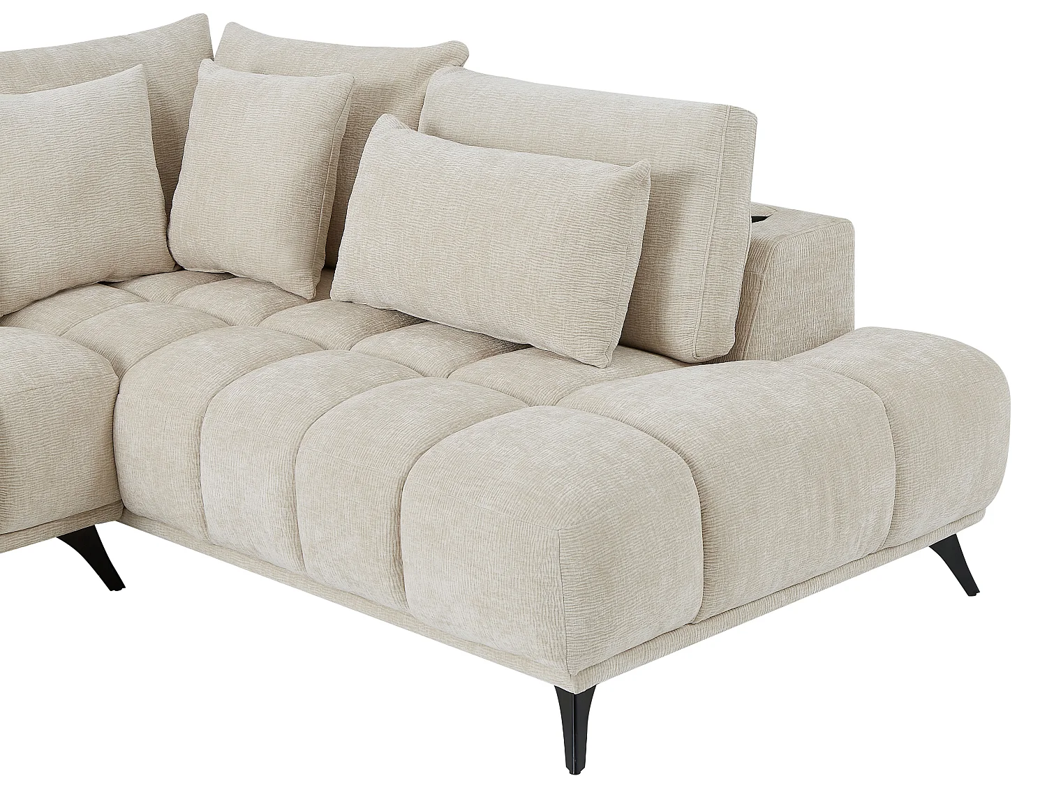 Canapé d'angle droit avec dossier relevable en velours texturé beige MAVIRO