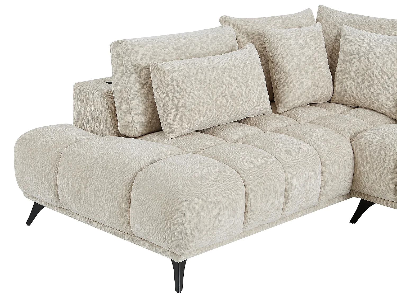 Venstrevendt hjørnesofa med regulerbare nakkestøtter i beige strukturert fløyel MAVIRO