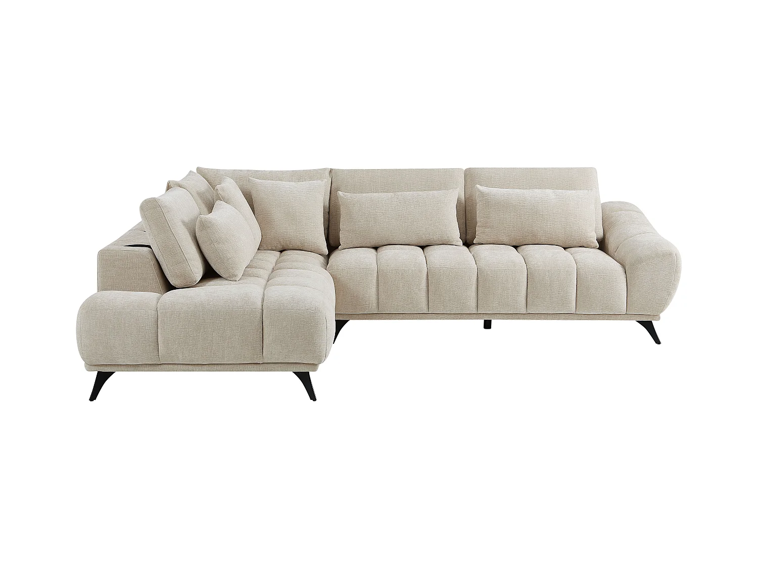 Canapé d'angle gauche avec dossier relevable en velours texturé beige MAVIRO