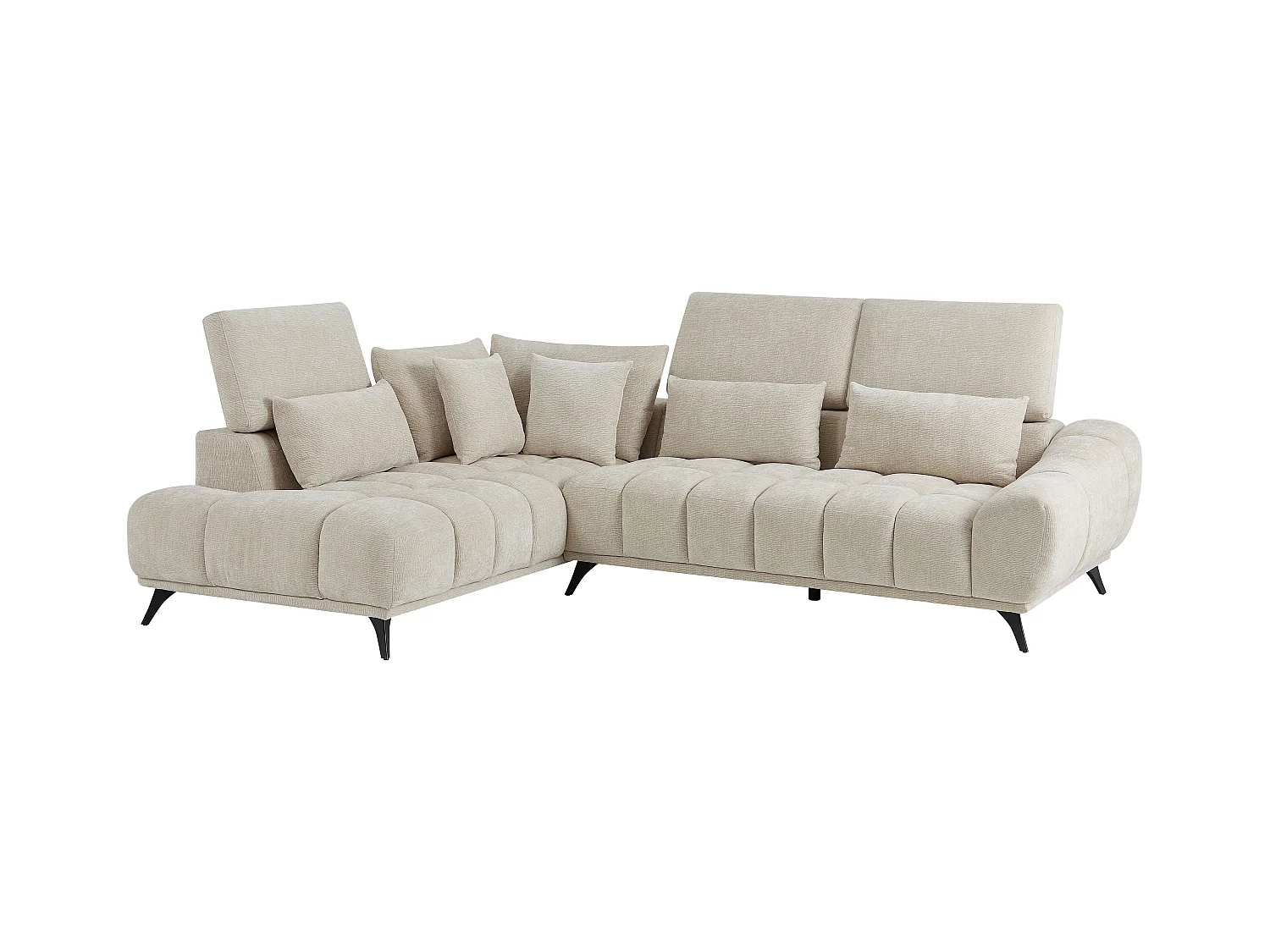 Canapé d'angle gauche avec dossier relevable en velours texturé beige MAVIRO