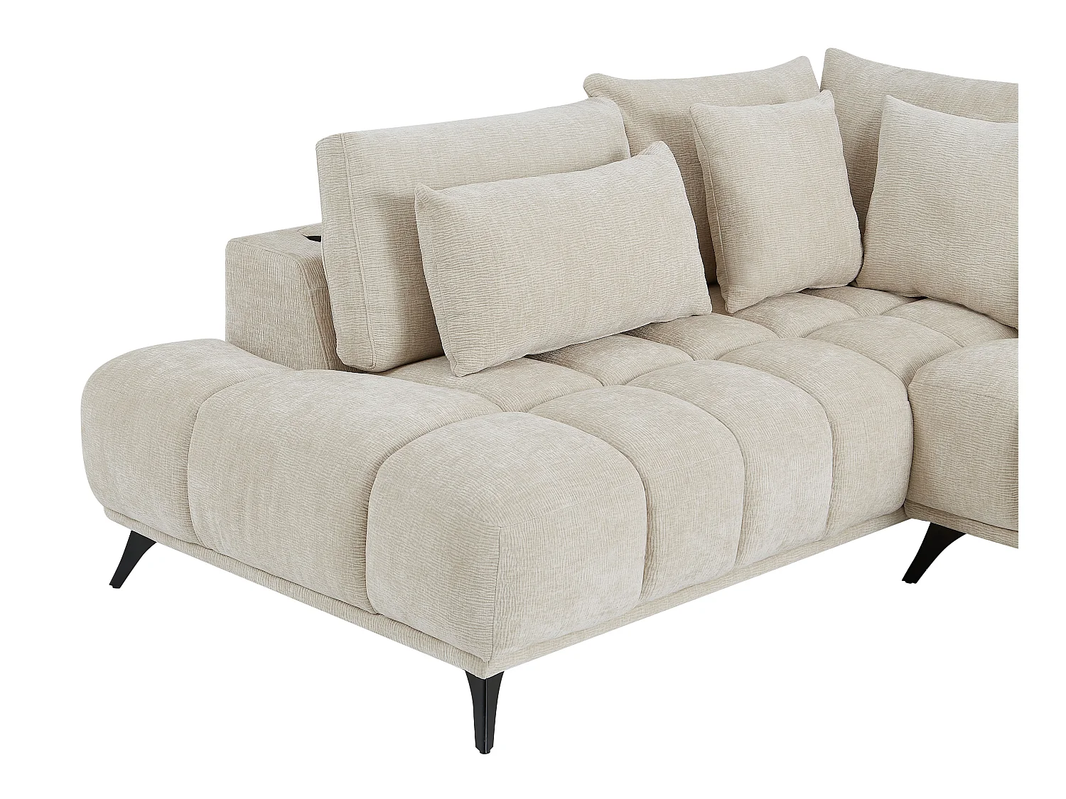 Canapé d'angle gauche avec dossier relevable en velours texturé beige MAVIRO