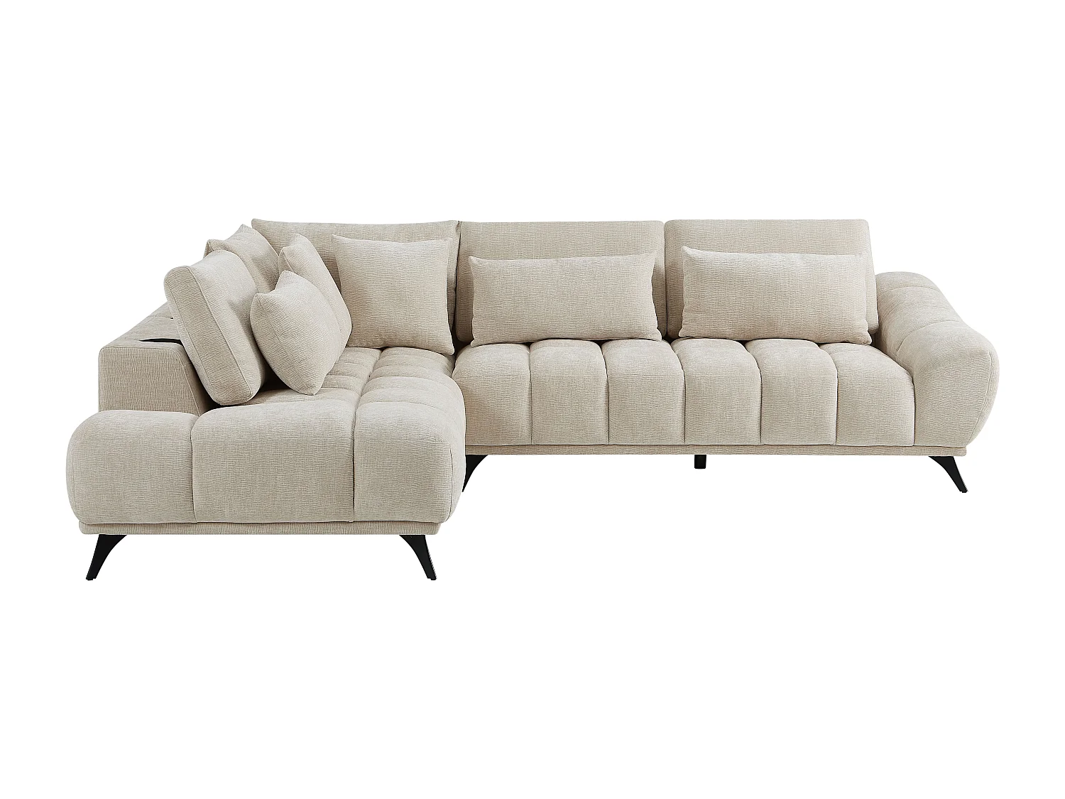 Kanapa narożna lewa z podnoszonymi oparciami z teksturowanego beżowego aksamitu MAVIRO