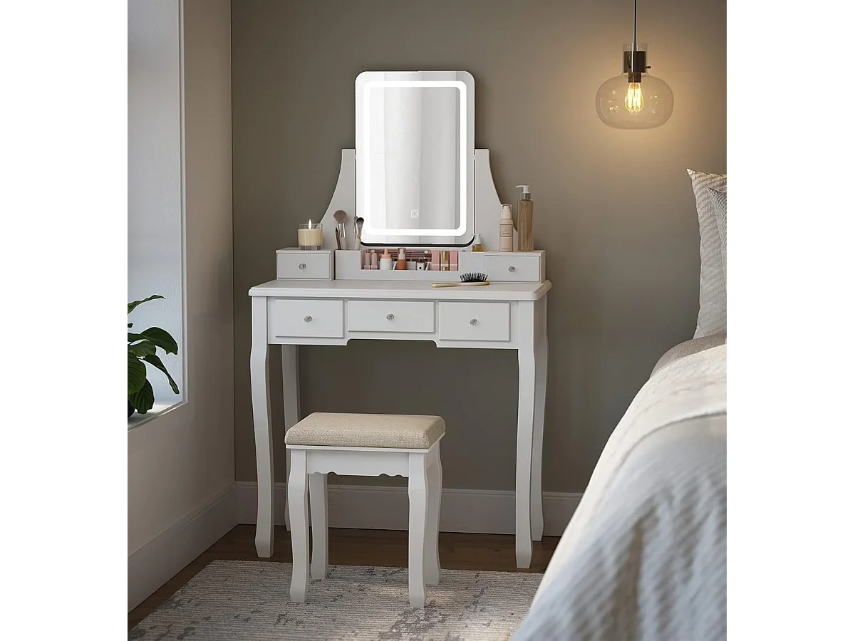 Bobbel Home Luxe Make-uptafel – Stijlvol, Verlicht & Praktisch- Wit - 80x40x137,5