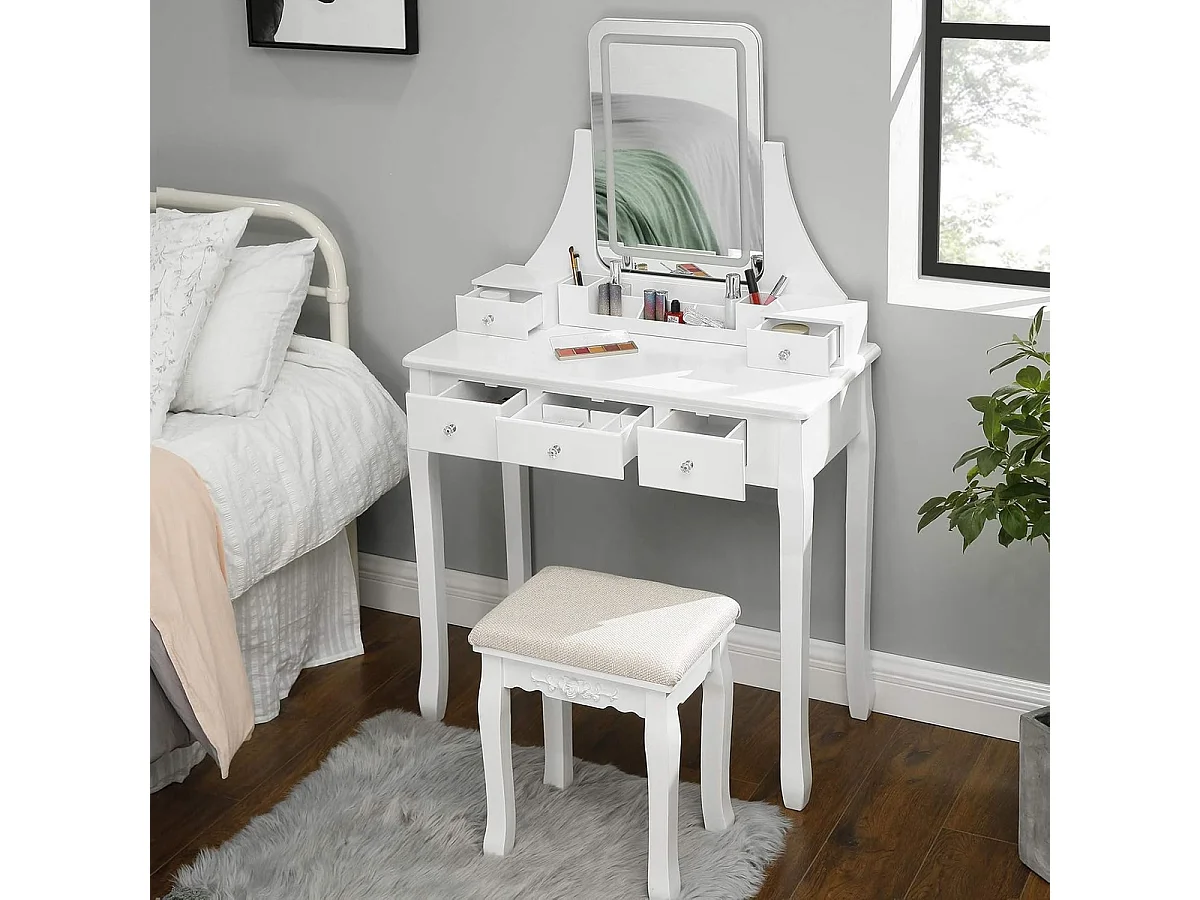 Bobbel Home Luxe Make-uptafel – Stijlvol, Verlicht & Praktisch- Wit - 80x40x137,5