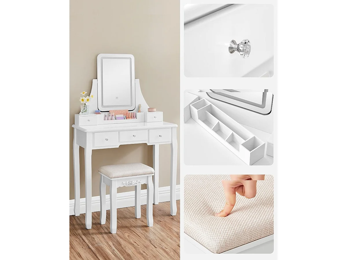 Bobbel Home Luxe Make-uptafel – Stijlvol, Verlicht & Praktisch- Wit - 80x40x137,5