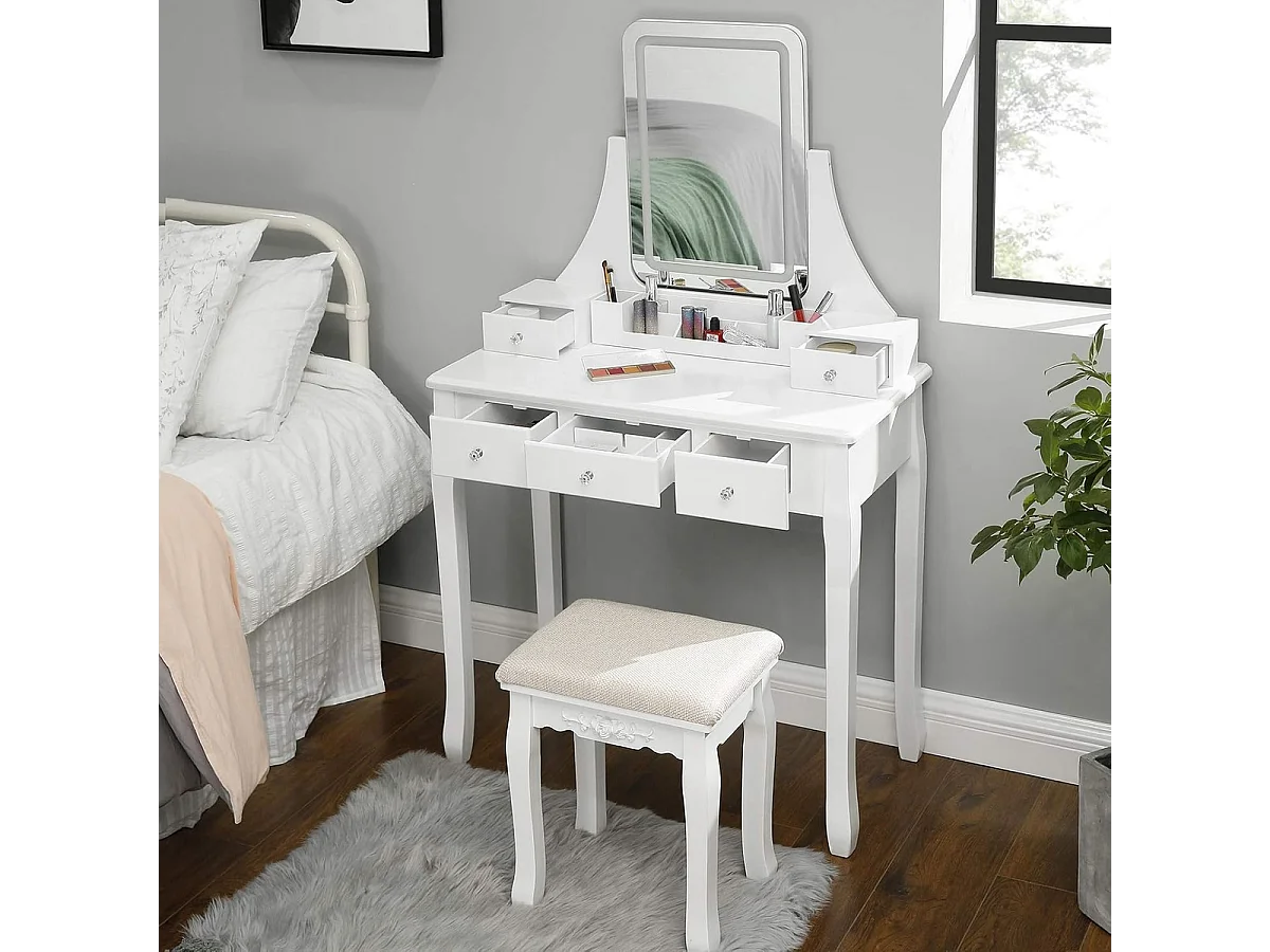 Bobble Home Table de maquillage de luxe - Élégante, éclairée et pratique - Blanc - 80x40x137.5