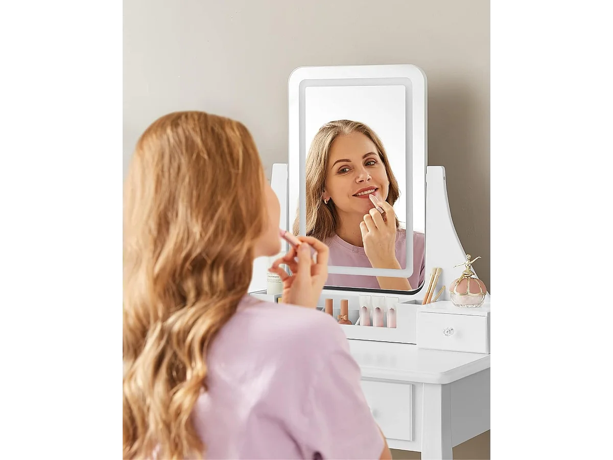 Bobble Home Table de maquillage de luxe - Élégante, éclairée et pratique - Blanc - 80x40x137.5