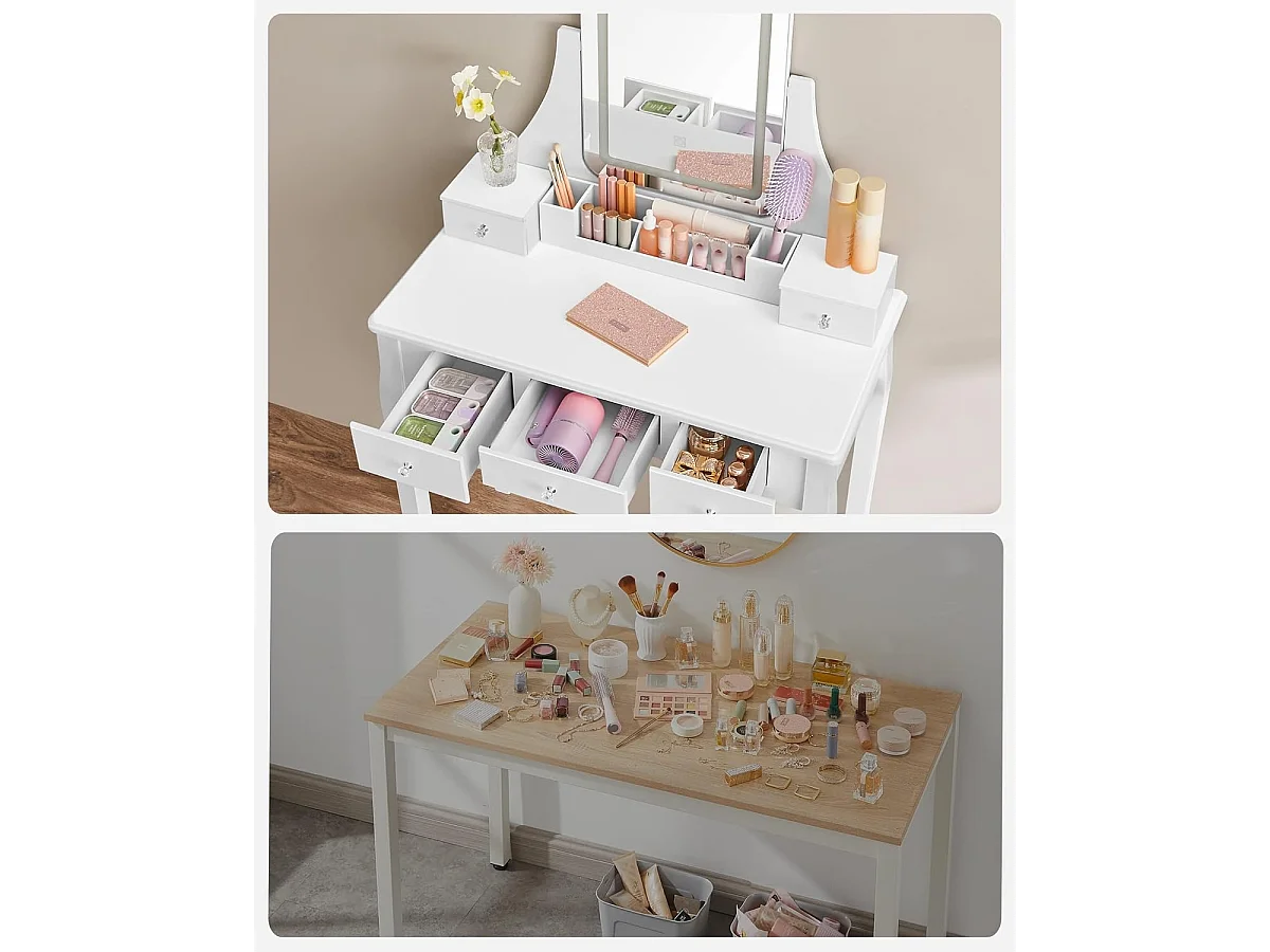Bobble Home Table de maquillage de luxe - Élégante, éclairée et pratique - Blanc - 80x40x137.5