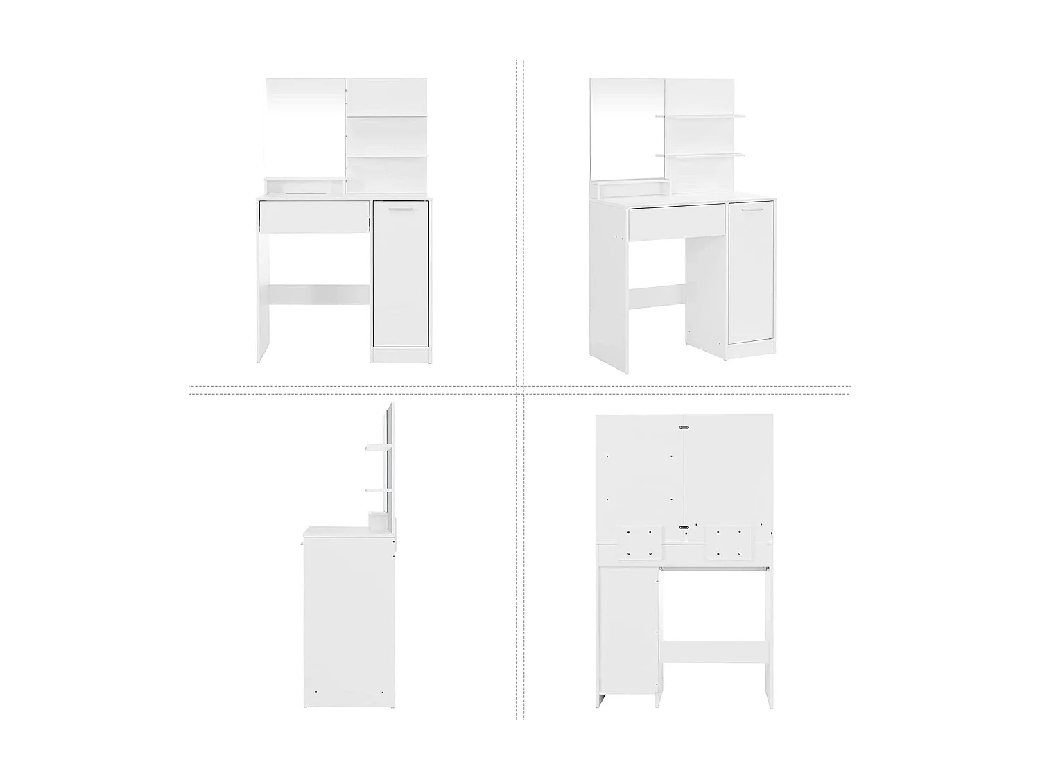 Parya Home coiffeuse avec miroir - 1 tiroir - 2 étagères - blanc