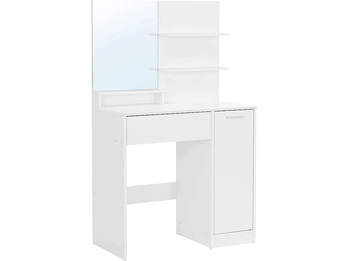 Parya Home coiffeuse avec miroir - 1 tiroir - 2 étagères - blanc