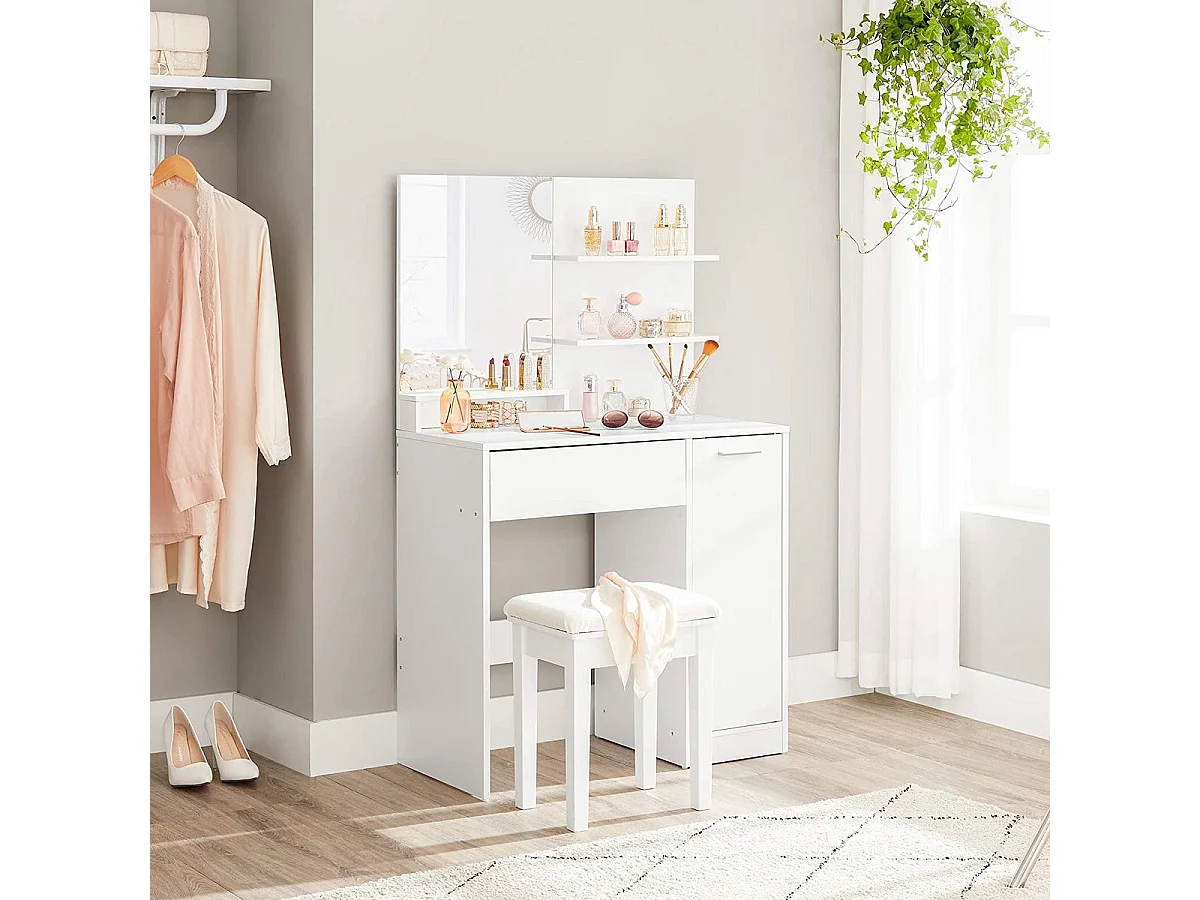 Parya Home kaptafel met spiegel - 1 lade - 2 legplanken - wit