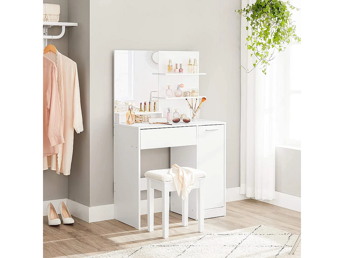 Parya Home kaptafel met spiegel - 1 lade - 2 legplanken - wit