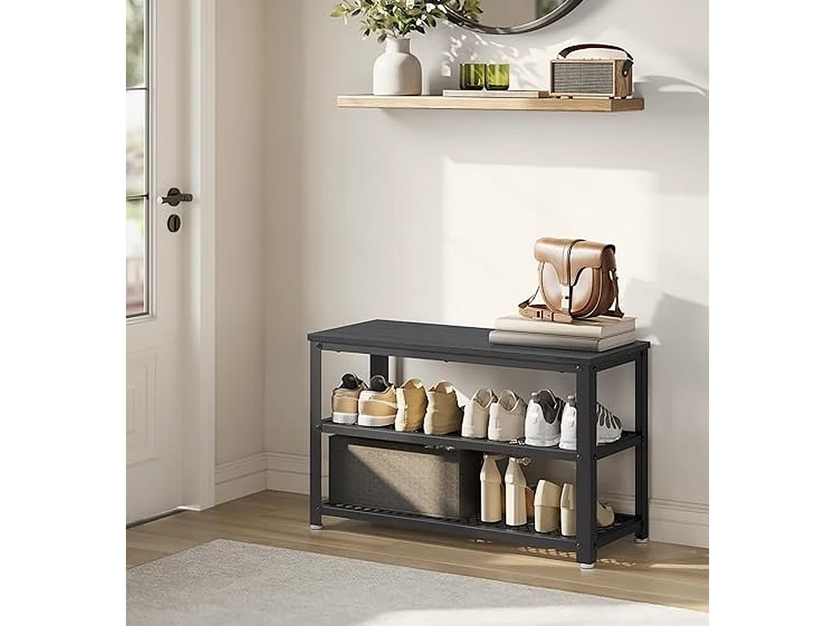 Parya Home schoenenbank, schoenenrek met 2 roosterplanken, 30 x 73 x 45 cm, zwart