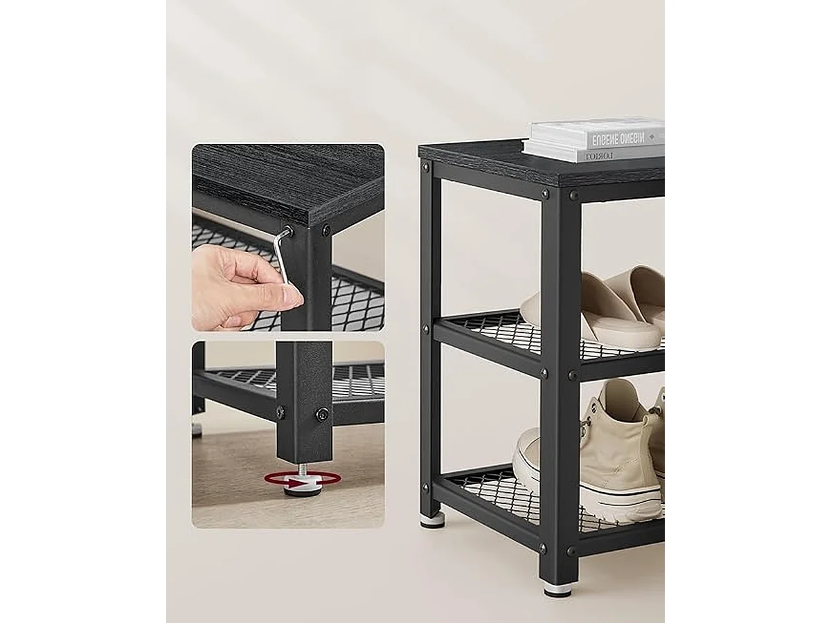 Parya Home schoenenbank, schoenenrek met 2 roosterplanken, 30 x 73 x 45 cm, zwart