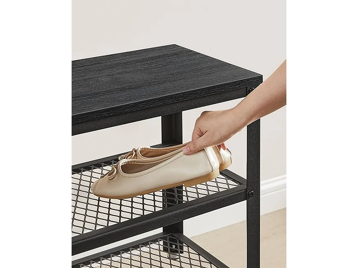 Parya Home schoenenbank, schoenenrek met 2 roosterplanken, 30 x 73 x 45 cm, zwart