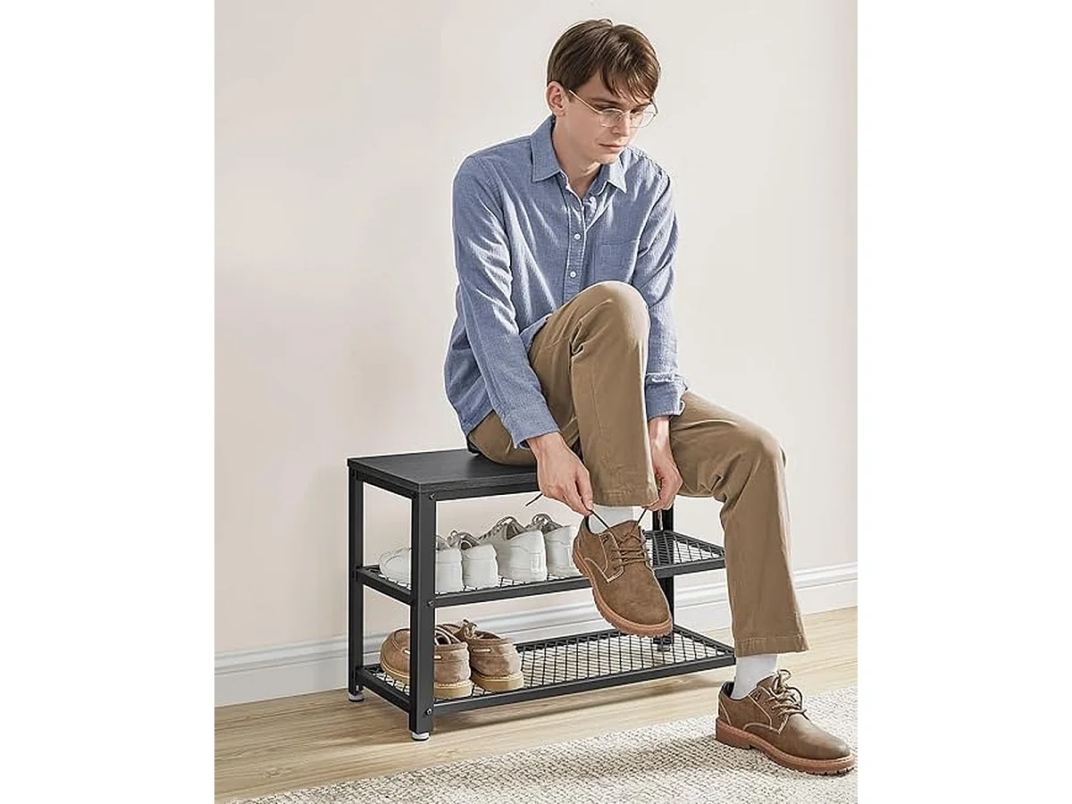 Parya Home schoenenbank, schoenenrek met 2 roosterplanken, 30 x 73 x 45 cm, zwart