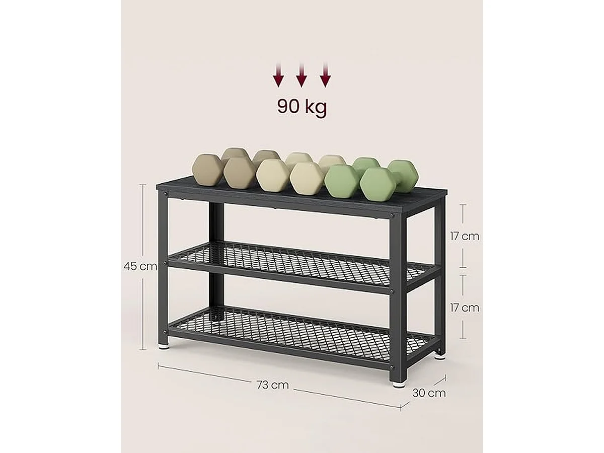 Parya Home schoenenbank, schoenenrek met 2 roosterplanken, 30 x 73 x 45 cm, zwart