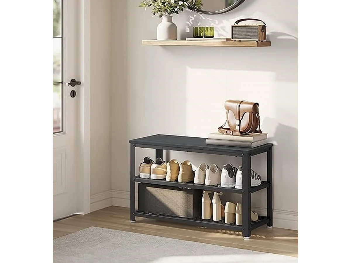 Parya Home schoenenbank, schoenenrek met 2 roosterplanken, 30 x 73 x 45 cm, zwart