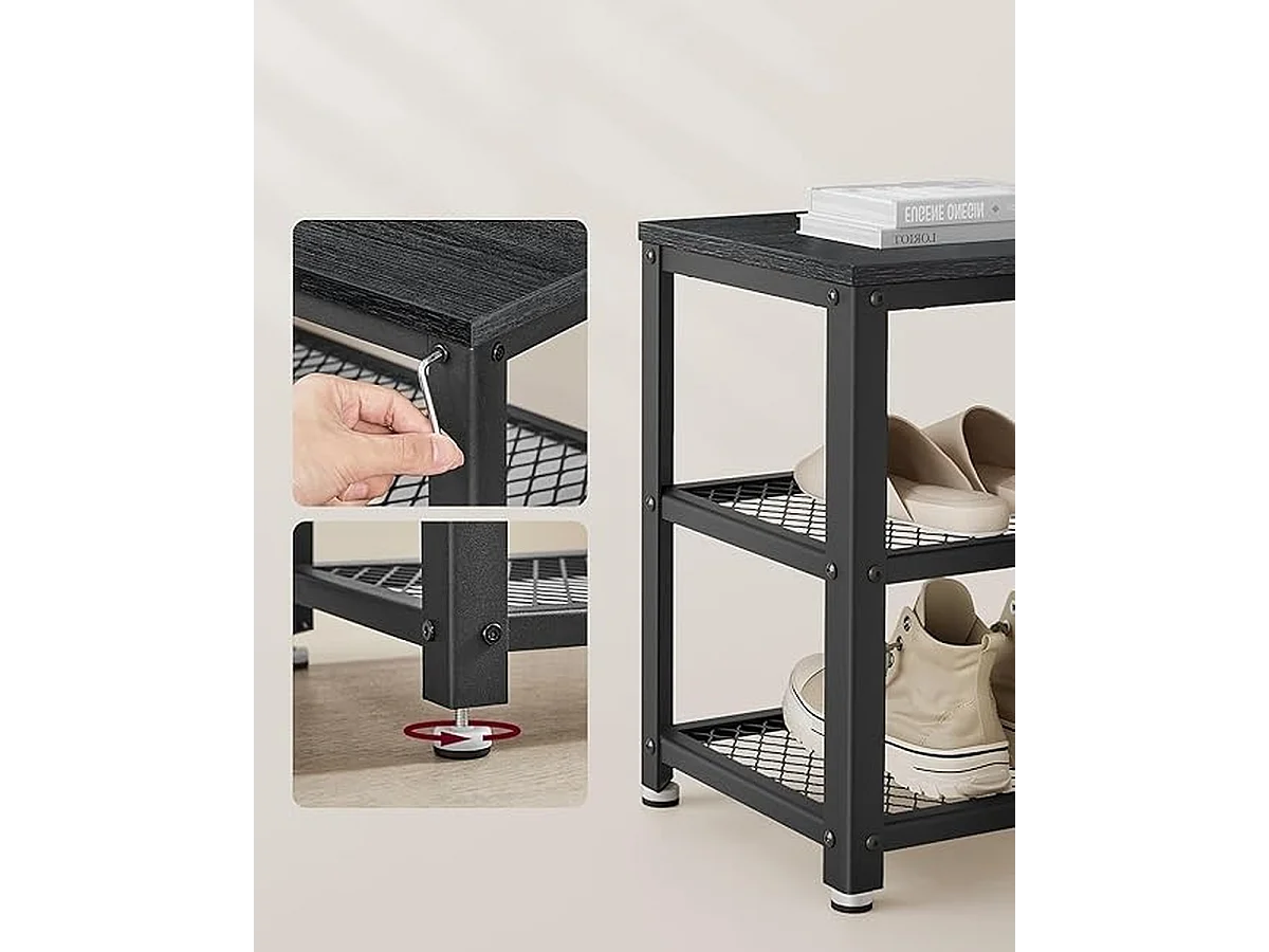 Parya Home schoenenbank, schoenenrek met 2 roosterplanken, 30 x 73 x 45 cm, zwart