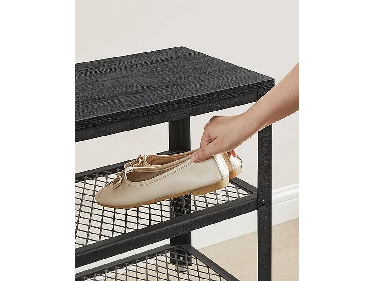 Parya Home schoenenbank, schoenenrek met 2 roosterplanken, 30 x 73 x 45 cm, zwart