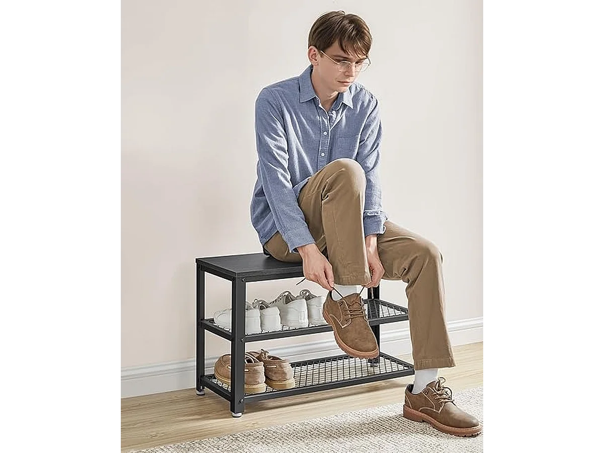 Parya Home schoenenbank, schoenenrek met 2 roosterplanken, 30 x 73 x 45 cm, zwart