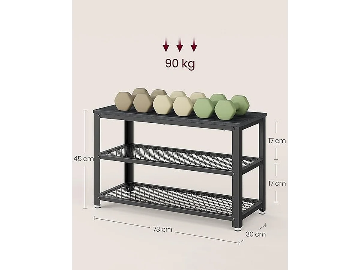 Parya Home schoenenbank, schoenenrek met 2 roosterplanken, 30 x 73 x 45 cm, zwart