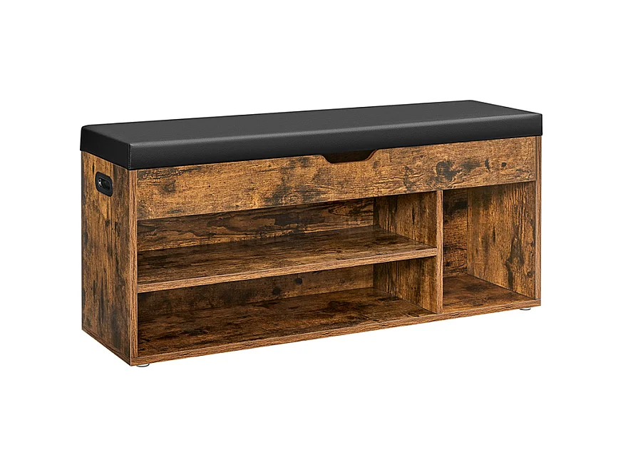 Parya Home banc à chaussures, avec siège et coussin d'assise, banc de rangement, 3 compartiments brun rustique