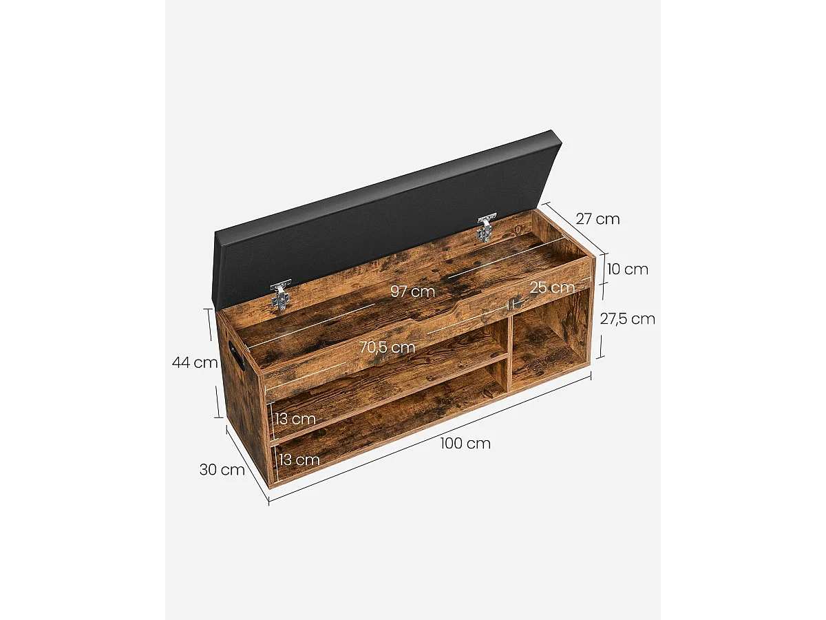 Parya Home banc à chaussures, avec siège et coussin d'assise, banc de rangement, 3 compartiments brun rustique
