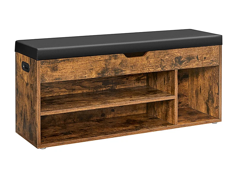 Parya Home banc à chaussures, avec siège et coussin d'assise, banc de rangement, 3 compartiments brun rustique