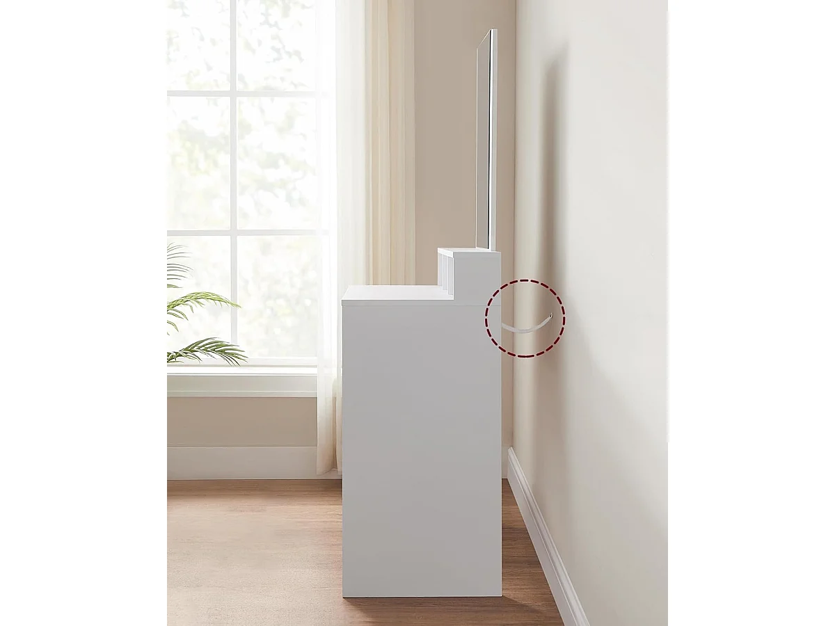 Bobble Home - Coiffeuse avec miroir rectangulaire - Avec 2 tiroirs et 3 compartiments ouverts - Blanc