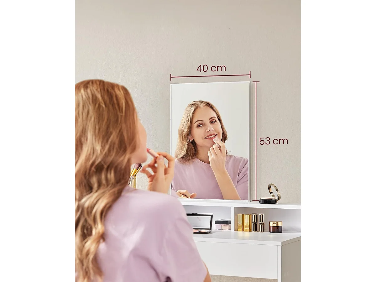 Bobble Home - Coiffeuse avec miroir rectangulaire - Avec 2 tiroirs et 3 compartiments ouverts - Blanc