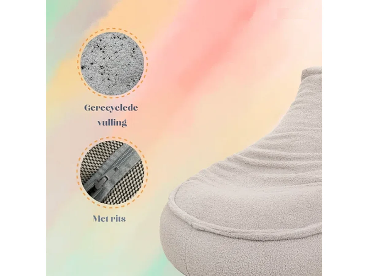 Parya - Zitzak Stoel Junior 75 x 55 cm - Beanbag Ecru - Zitzak met Vulling