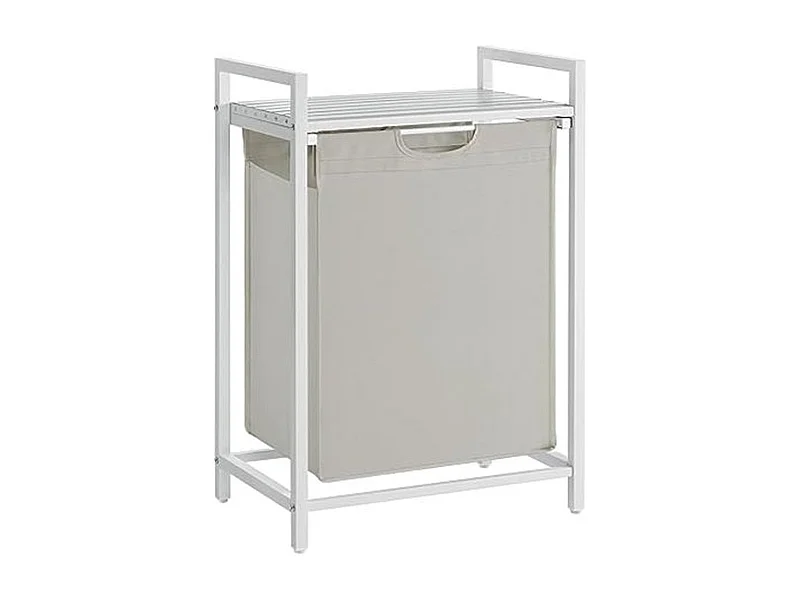 Panier à linge, seau à linge avec étagère, amovible, cadre métallique, 65 l, 50 x 33 x 72 cm, blanc