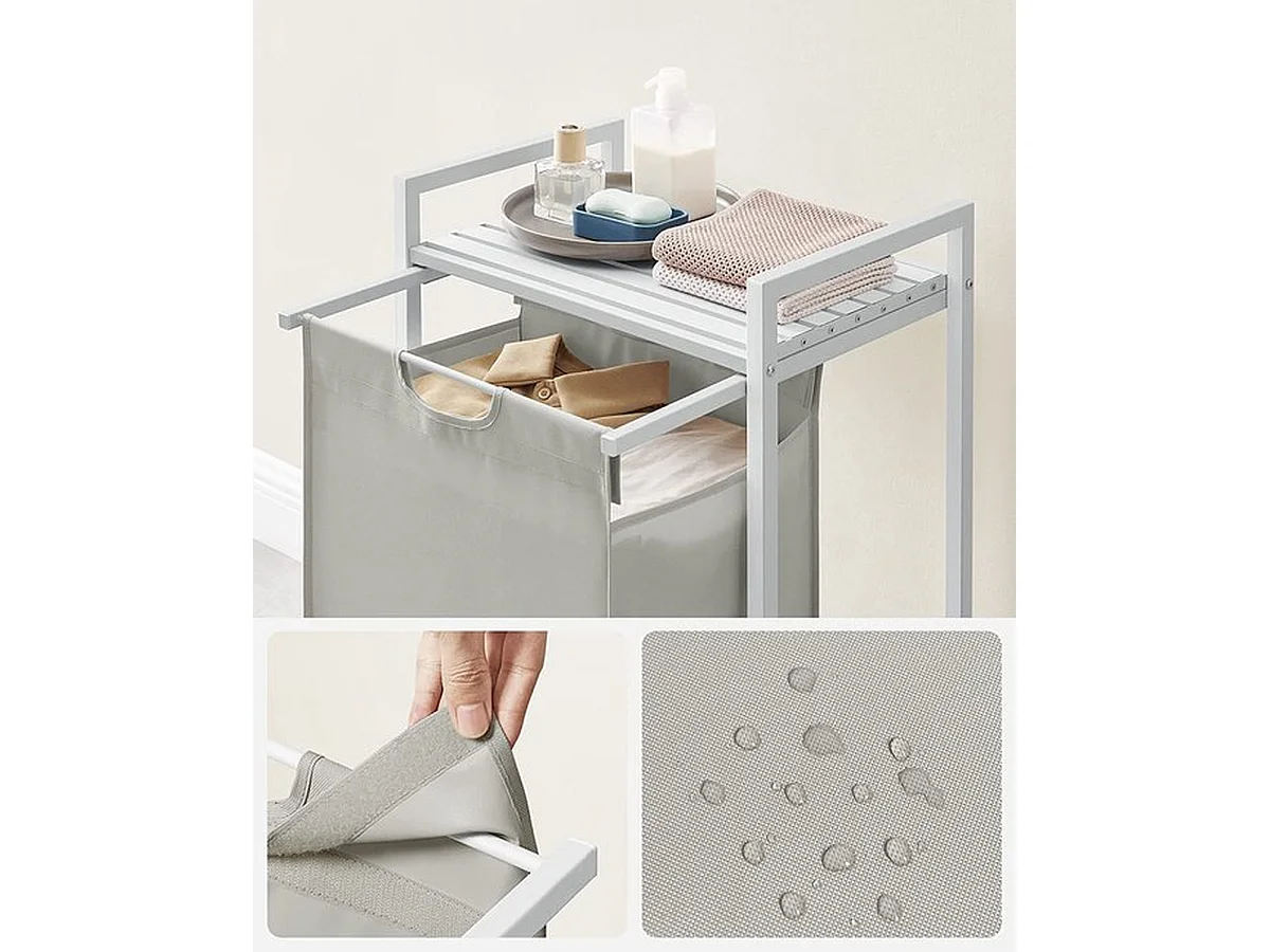 Wasmand, wasemmer met plank, verwijderbaar, metalen frame, 65 l, 50 x 33 x 72 cm, wit