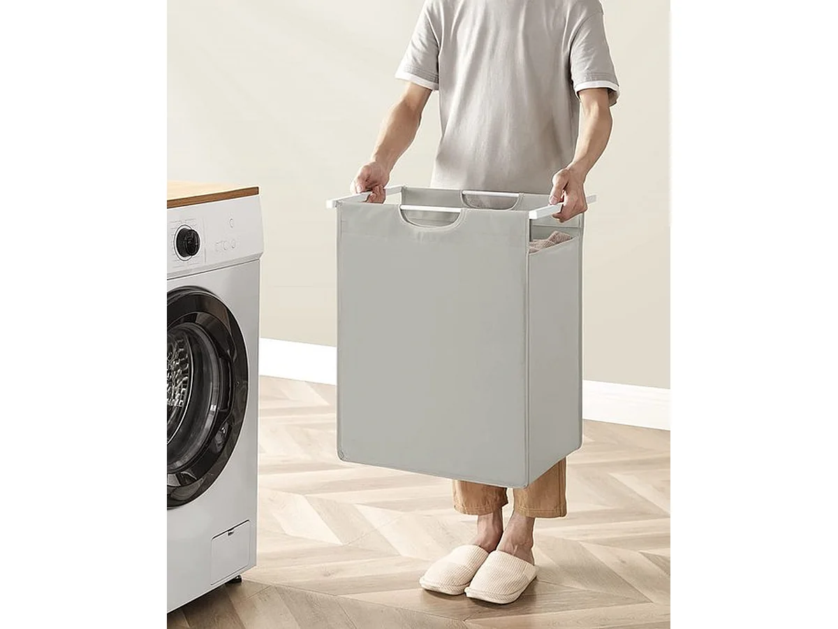 Panier à linge, seau à linge avec étagère, amovible, cadre métallique, 65 l, 50 x 33 x 72 cm, blanc