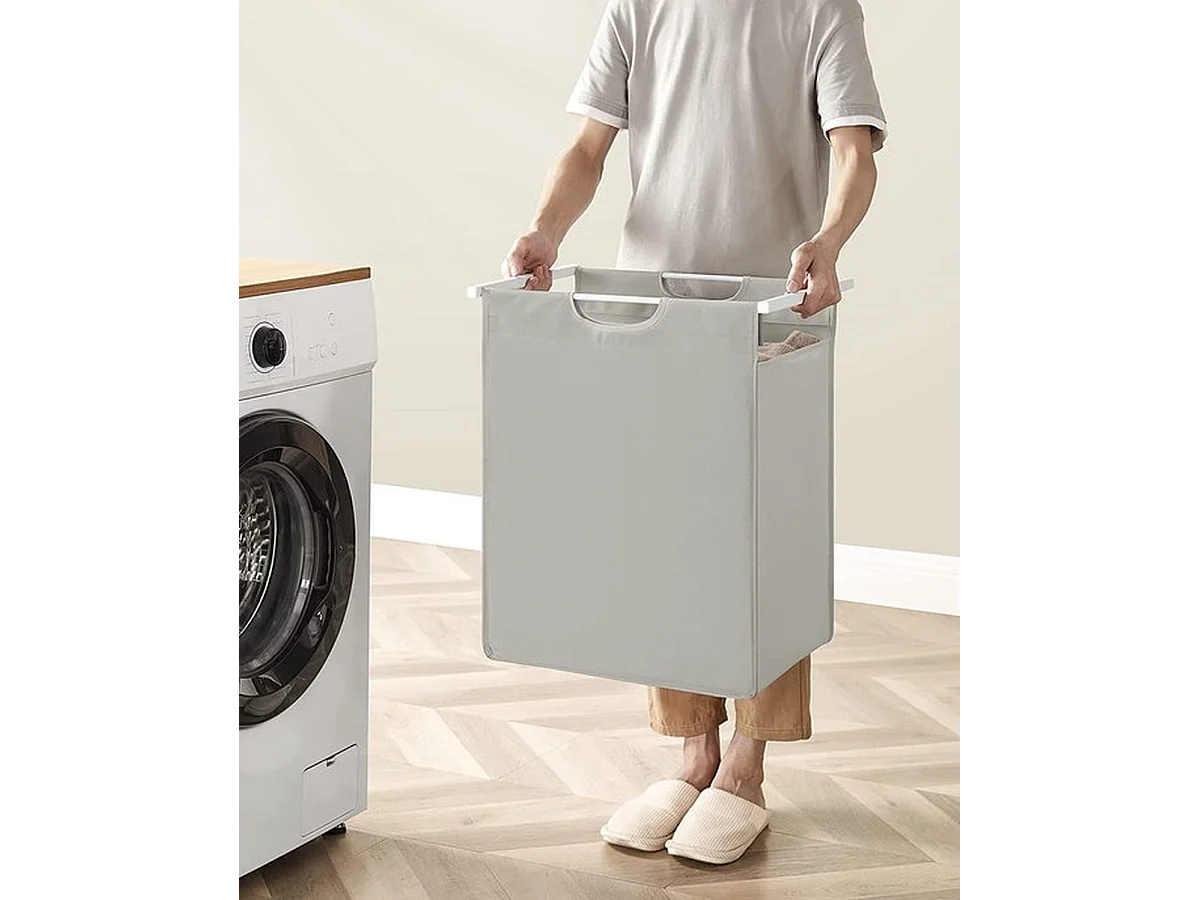 Panier à linge, seau à linge avec étagère, amovible, cadre métallique, 65 l, 50 x 33 x 72 cm, blanc