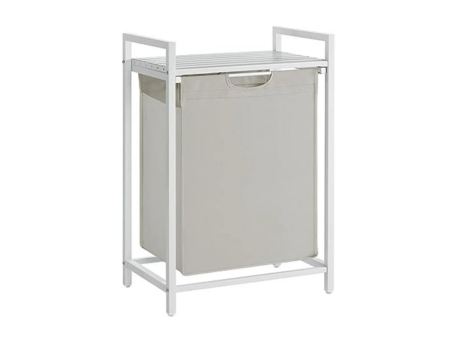 Panier à linge, seau à linge avec étagère, amovible, cadre métallique, 65 l, 50 x 33 x 72 cm, blanc