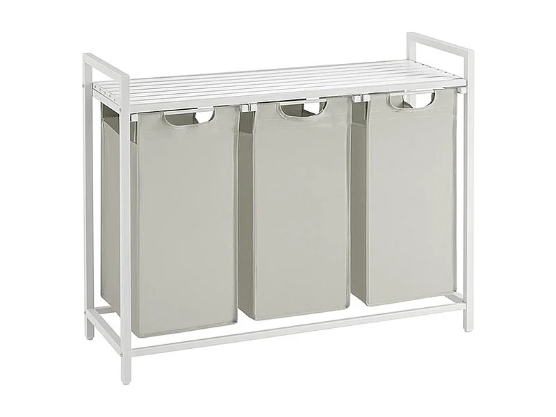 Panier à linge avec 3 compartiments, trieur à linge coulissant, sac à linge amovible, 3 X 38L, 92.5 X 33 X 72 Cm, blanc
