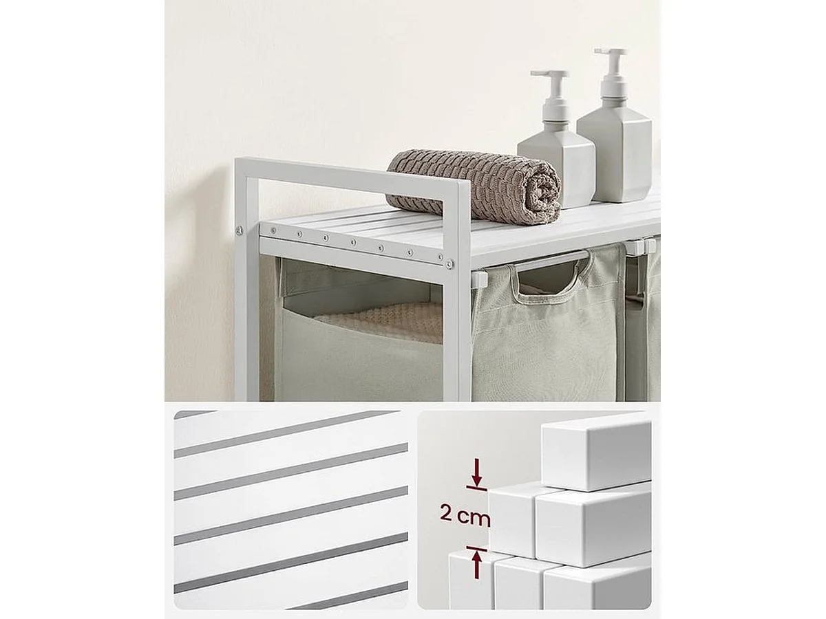 Panier à linge avec 3 compartiments, trieur à linge coulissant, sac à linge amovible, 3 X 38L, 92.5 X 33 X 72 Cm, blanc