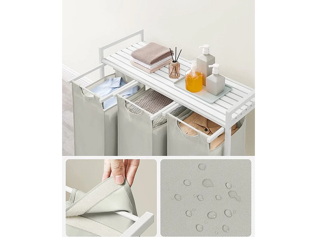 Panier à linge avec 3 compartiments, trieur à linge coulissant, sac à linge amovible, 3 X 38L, 92.5 X 33 X 72 Cm, blanc