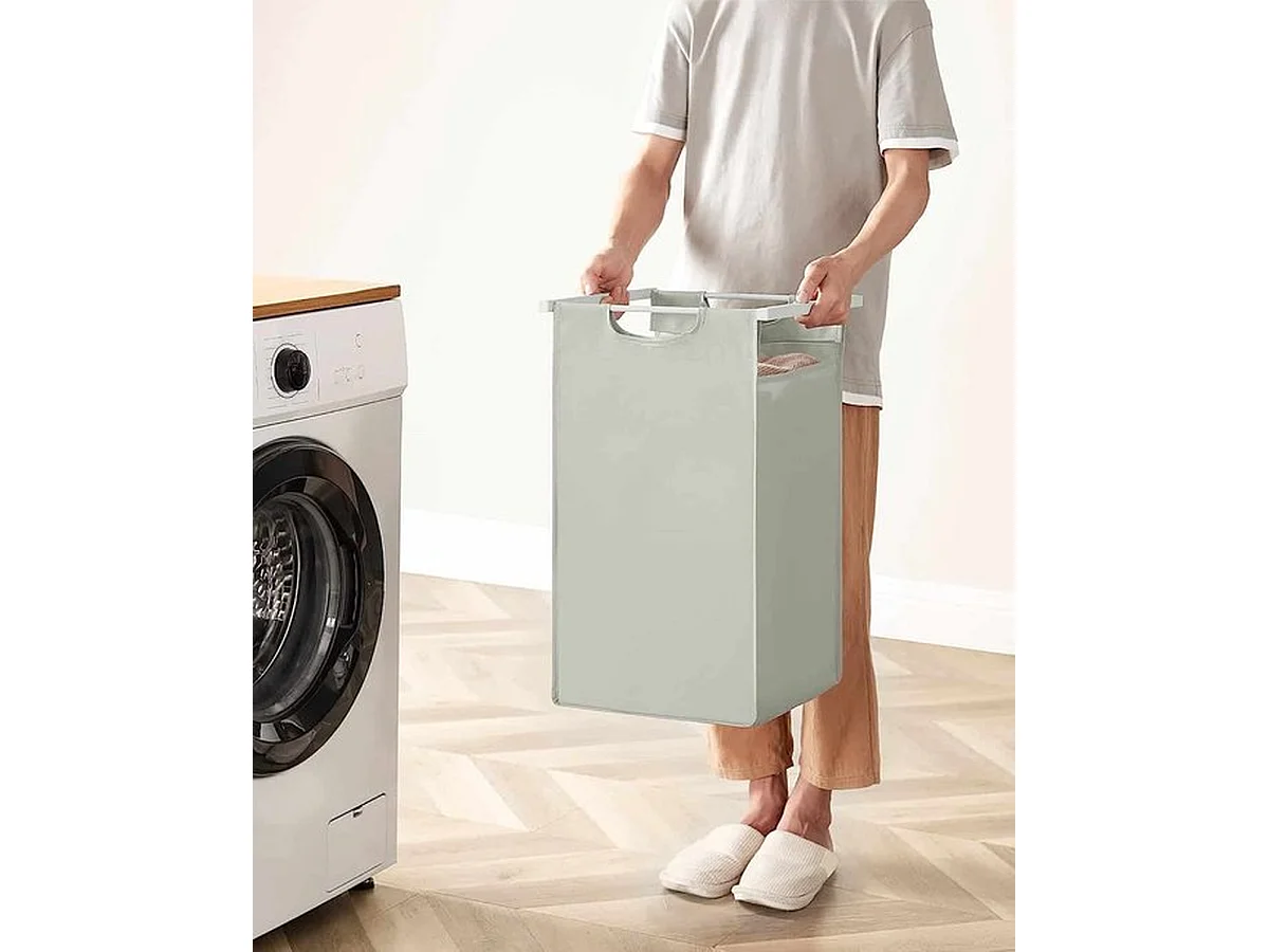 Panier à linge avec 3 compartiments, trieur à linge coulissant, sac à linge amovible, 3 X 38L, 92.5 X 33 X 72 Cm, blanc