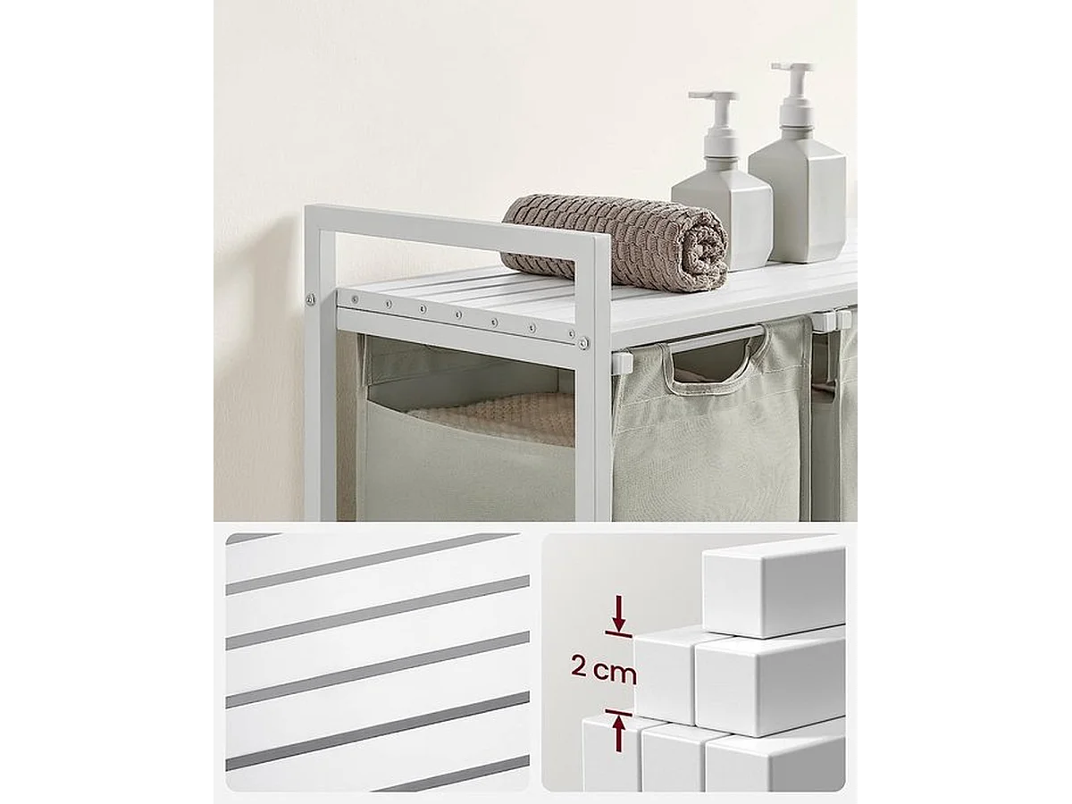 Wasmand Met 3 Vakken, Uittrekbaar Wassorteerder, Afneembaar Waszak, 3 X 38L, 92,5 X 33 X 72 Cm, Wit