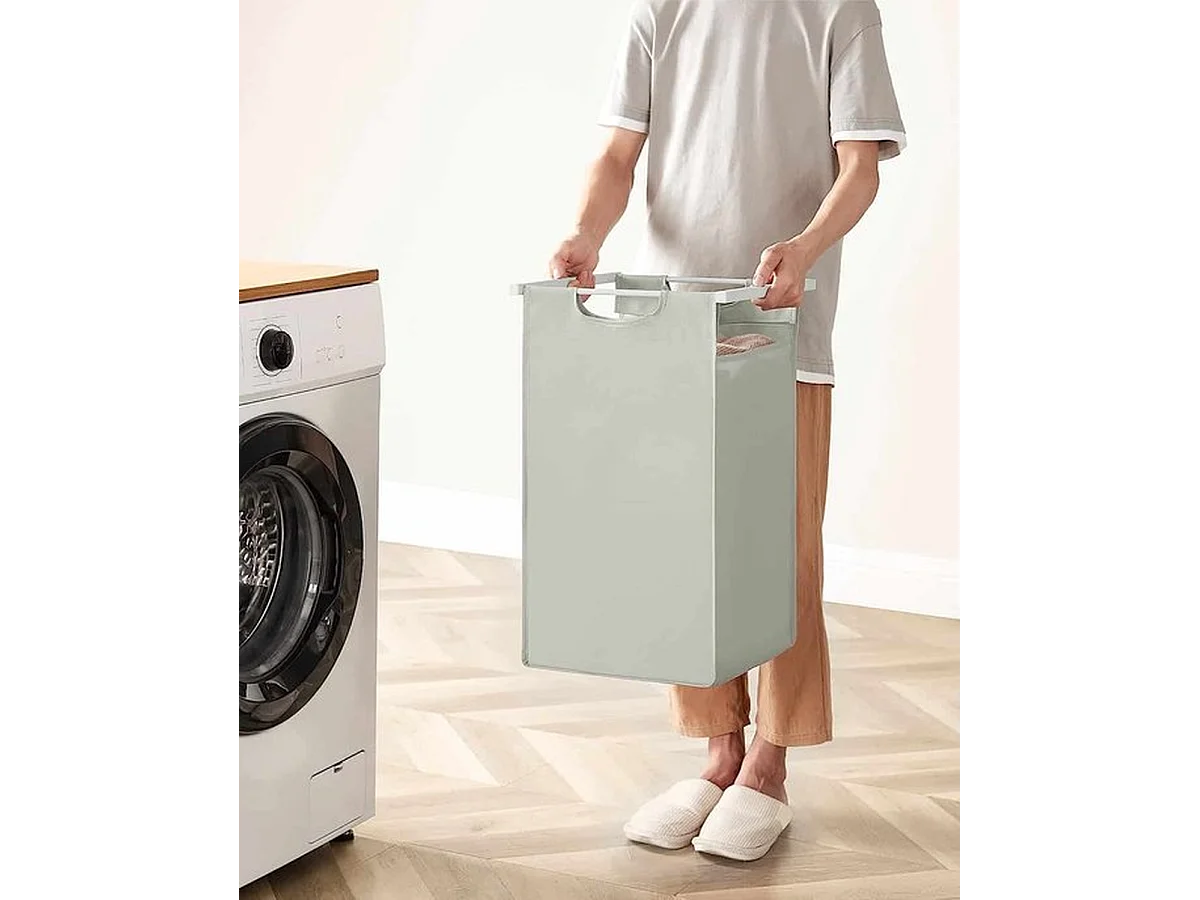 Wasmand Met 3 Vakken, Uittrekbaar Wassorteerder, Afneembaar Waszak, 3 X 38L, 92,5 X 33 X 72 Cm, Wit