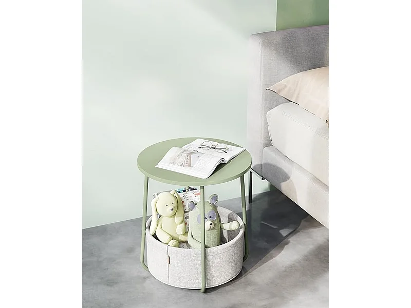 Parya Home Kleine ronde salontafel, bijzettafel met stoffen mand