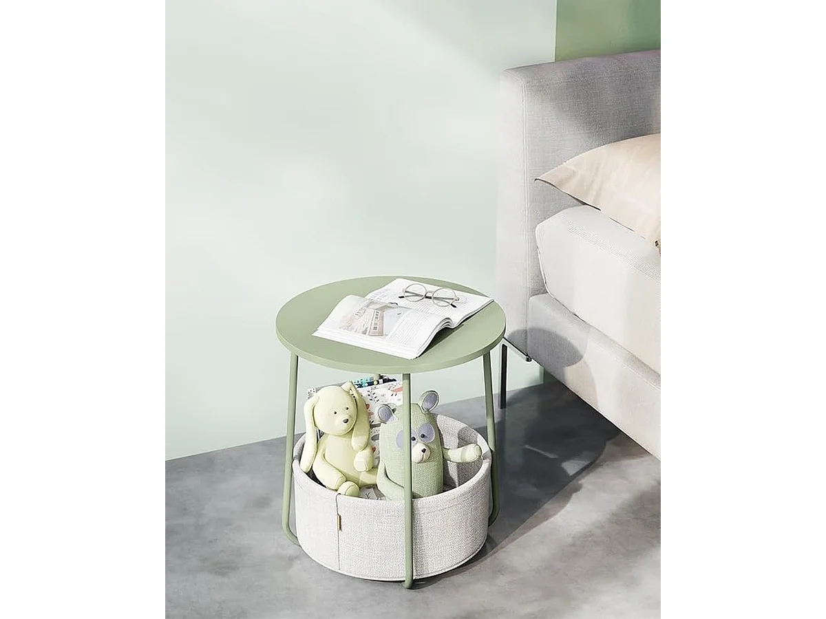 Parya Home Kleine ronde salontafel, bijzettafel met stoffen mand