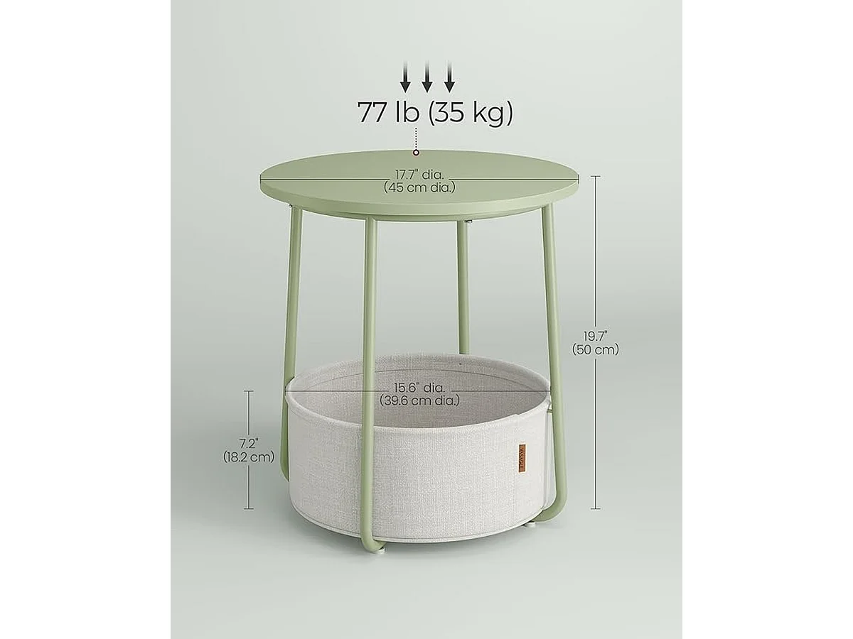 Parya Home Kleine ronde salontafel, bijzettafel met stoffen mand