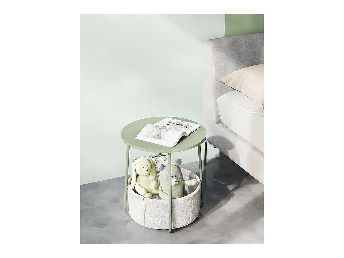 Parya Home Petite table basse ronde, table d'appoint avec panier en tissu