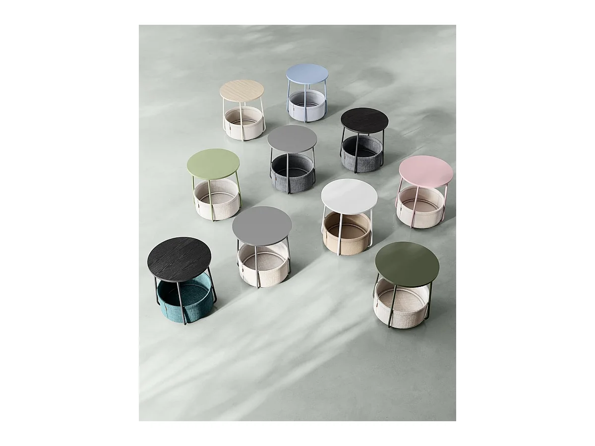 Parya Home Petite table basse ronde, table d'appoint avec panier en tissu